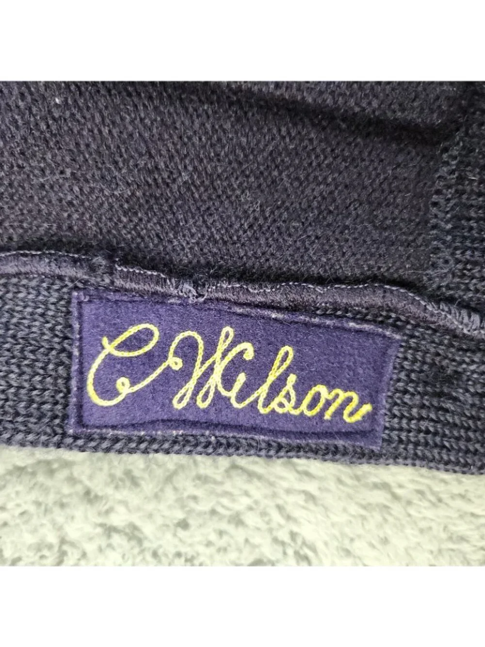 VTG‎ High School Varsity Letterman Wool Cardigan Small/Med Navy Blue Yellow 